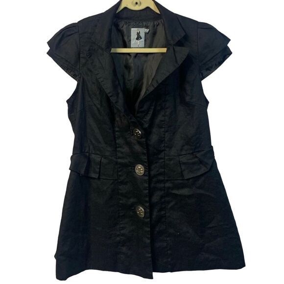 ESTHER's ARCHIVES Puff Short Sleeves Linen Blazer Jacket - Picture 1 of 8